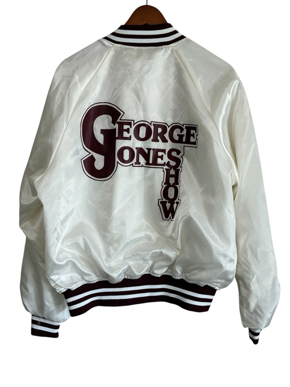 Vintage Star Jac George Jones Show White Satin Varsity Jacket Men’s Size Large